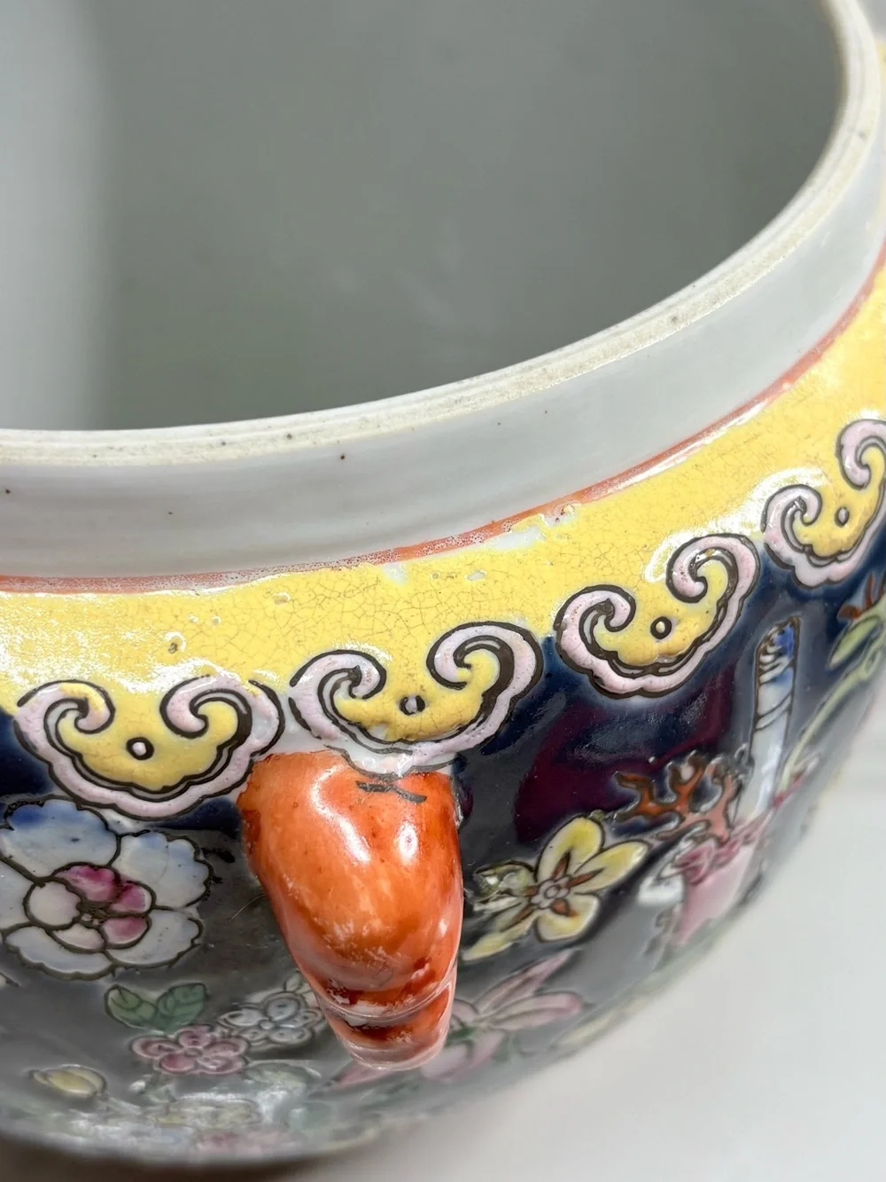 Vintage Chinoiserie Porcelain Ginger Jar Cobalt Blue Floral Lidded Jar
